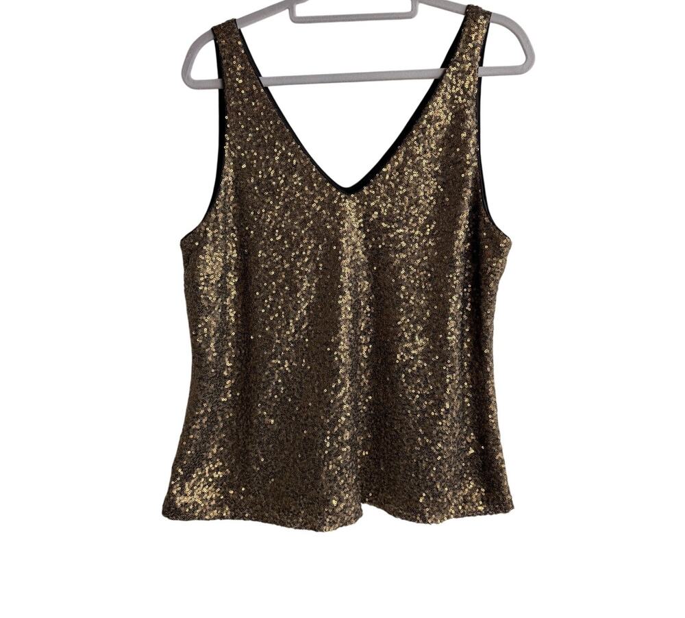 Lauren Ralph Lauren Gold Sequin Tank Top Womens 16 Party Holiday Glam Party